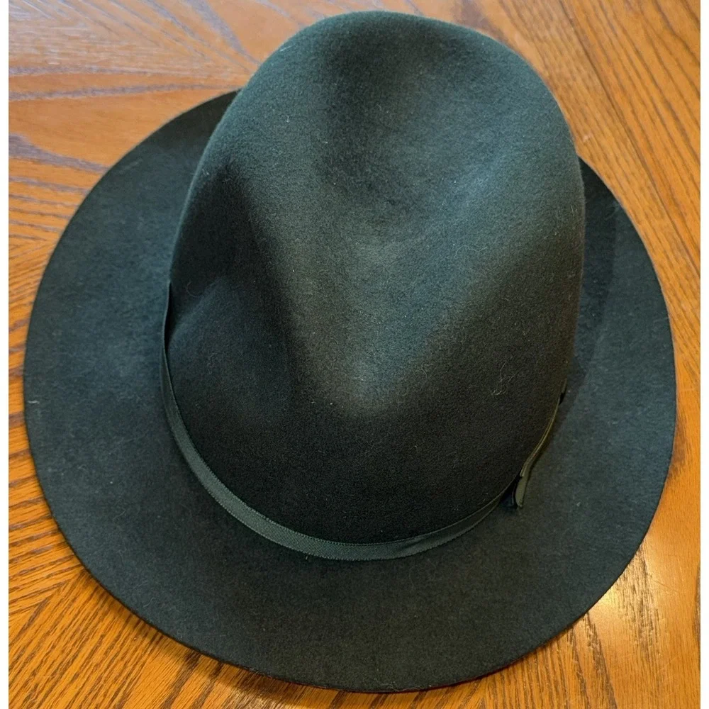 Vintage L.L. Bean Hat Men's Medium Green Fedora Wool With Ribbon Made in England